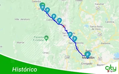 Panel de historial de recorridos vehiculares con reproducción paso a paso en CITYgps
